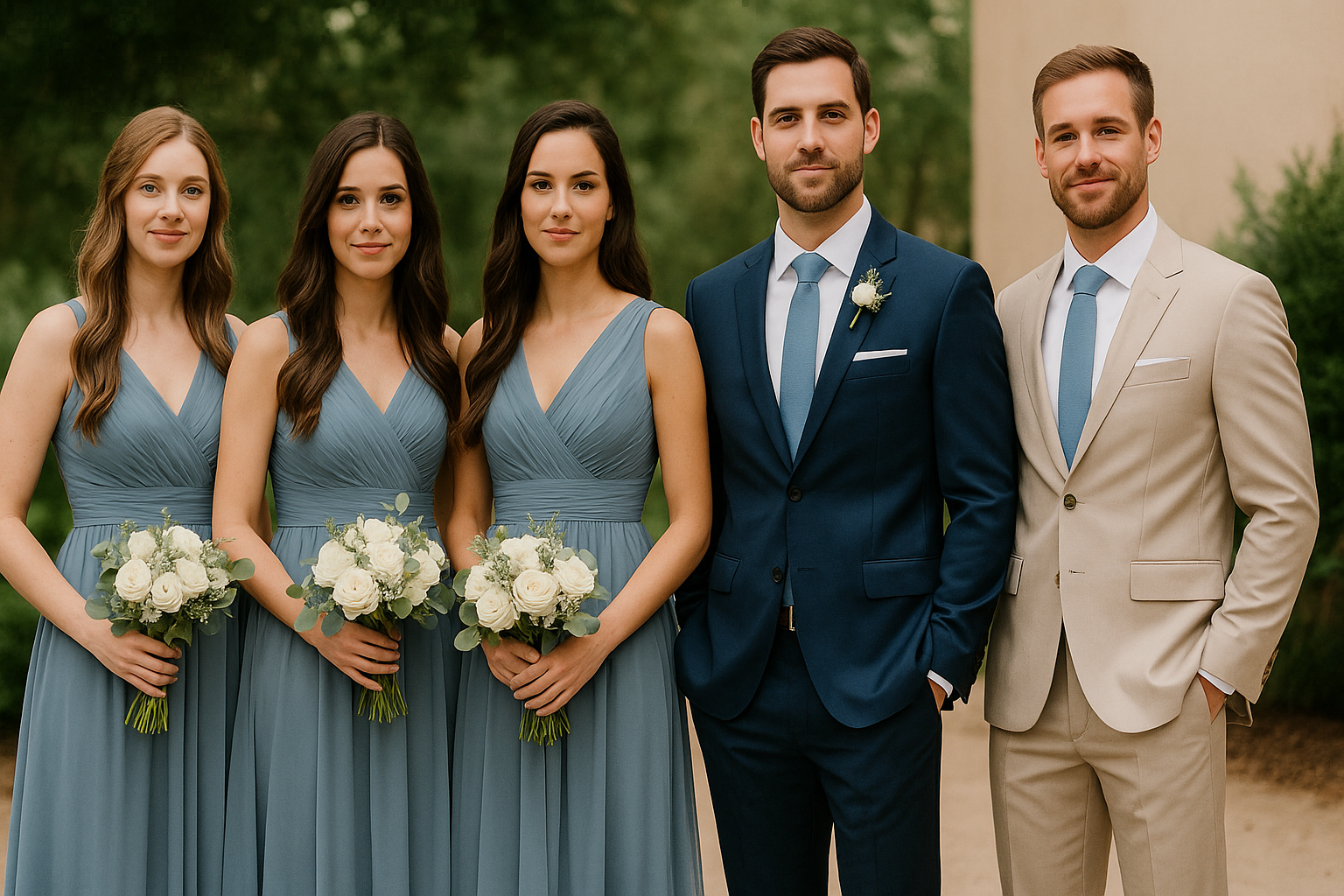 What Color Suit Matches Dusty Blue Bridesmaid Dresses?